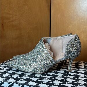 Charles By Charles David Silver Multi Glitter Pointed Kitten Heel Bootie